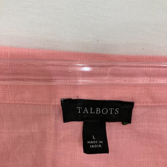 Talbots Large Pink Linen Blend Square Neck Top Embroidered Pineapple Vacation - Picture 3 of 12